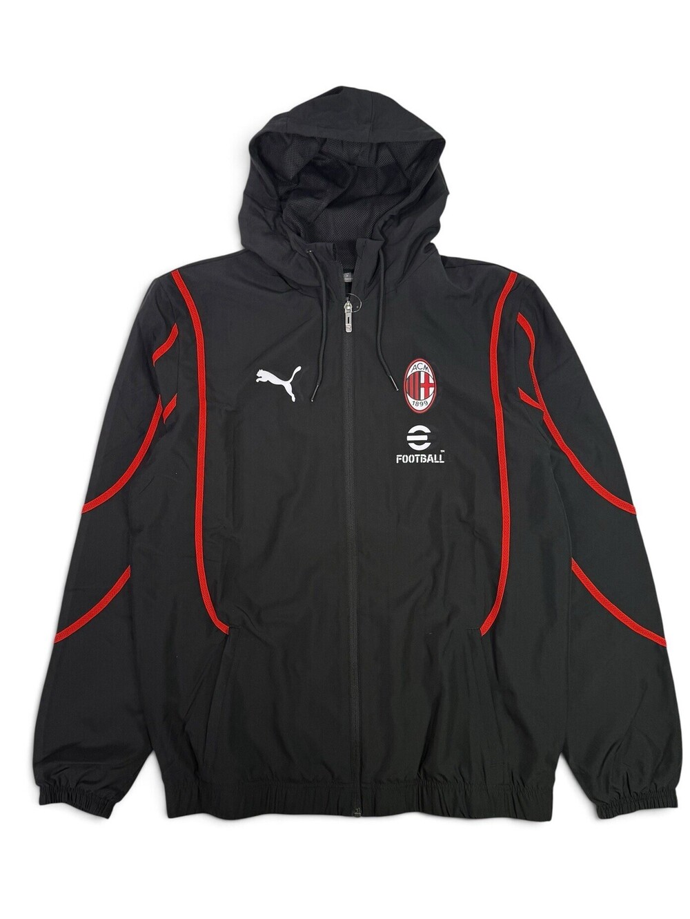 PUMA AC Milan Soccer $100 Pre-match Woven Jacket BLACK 777716 04 Men's MEDIUM M